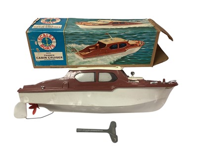Lot 1813 - Schucco Elektro-Delfino 5411 Speedboats, boxed (x2), Cragstan Cabin Cruiser, boxed & Scalex Boats clockwork Thames Cabin Cruiser, boxed No.413S (4)