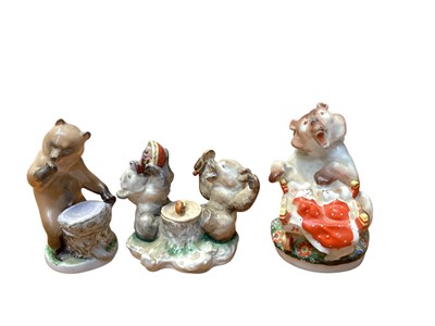 Lot 1181 - Two Russian Lomonosov LFZ figural bear inkwells, together with another bear mother with cradle (3)