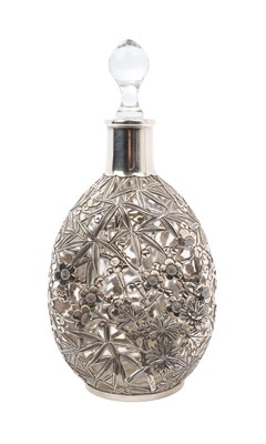 Lot 284 - Chinese silver mounted Dimple Haig whisky bottle with pierced bamboo and prunus decoration