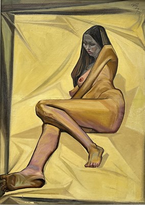 Lot 238 - Geoffrey Burnand (1912-1997) oil on board, figure study78cm x 56.5cm. Signed and dated
