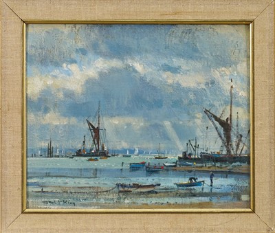 Lot 1158 - *Robert King (b. 1936) oil on board - Pin Mill, signed, 24cm x 29cm, framed