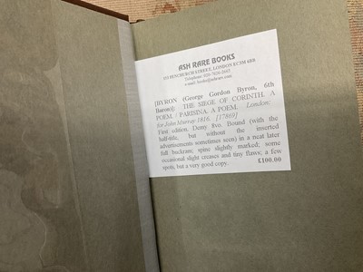 Lot 1698 - Byron - The Siege of Corinth. A Poem. Parisina. A Poem, first edition, John Murray 1816, rebound