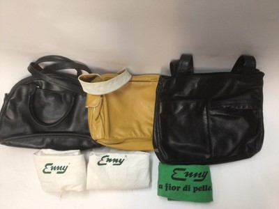 Lot 2104 - Small selection of good quality handbags makes include Enny, Pikolinos, large red leather bag by Radley, large bag by Frassinetti, some with soft dust bags.