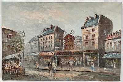 Lot 25 - Caroline Burnett (1877-1950), two oils on canvas, Moulin Rouge, 50.5cm x 76cm, signed, unframed, Paris Street Scene, 45cm x 60cm, signed, framed