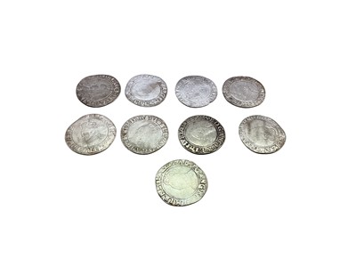 Lot 445 - G.B. - Elizabeth I silver hammered Shillings m/m tun 1592-5 x 9 coins (N.B. Mixed grades generally G-AF) (9 coins)