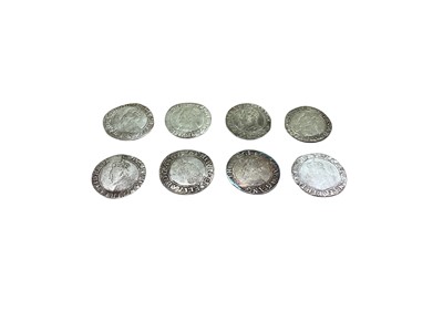 Lot 446 - G.B. - Elizabeth I silver hammered Shillings m/m tun 1592-5 x 8 coins (N.B. Mixed grades generally G-AF) (8 coins)
