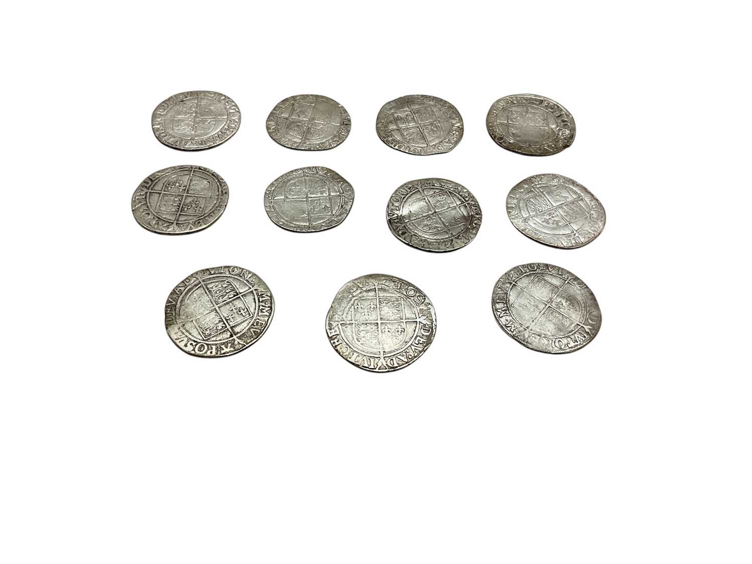 Lot 447 - G.B. - Elizabeth I mixed silver hammered Shillings to include m/m A 1583-84 x 7 coins and m/m key 1595-8 x 4 coins (N.B. Mixed grades generally VG-F) (11 coins)