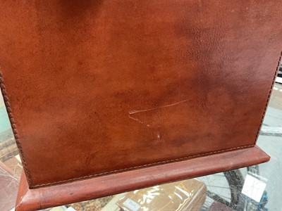 Lot 52 - Large brown leather domed top jewellery box with hinged lid and five draws below