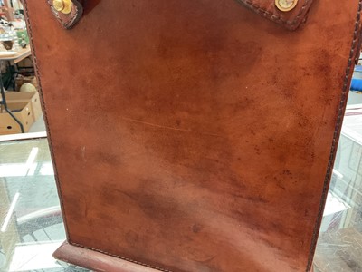Lot 52 - Large brown leather domed top jewellery box with hinged lid and five draws below