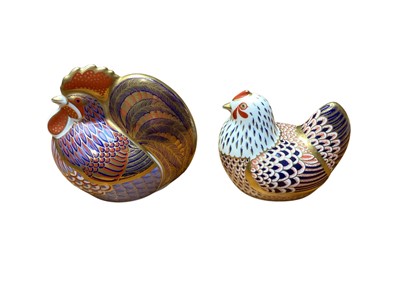 Lot 1192 - Pair of Royal Crown Derby hen and cockerel gold stopper paperweights