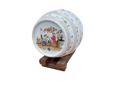 Lot 38 - 19th century Meissen style porcelain spirit barrel or coffee keg on wooden stand