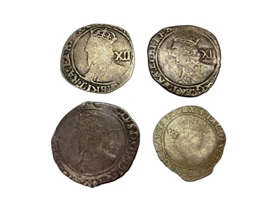 Lot 458 - G.B. - Mixed silver hammered coins to include James I 1604 m/m LIS Six Pence and Charles I 1641-43 m/m triangle in circle Shillings x 3 (N.B. Mixed grades Fair-VG) (4 coins)