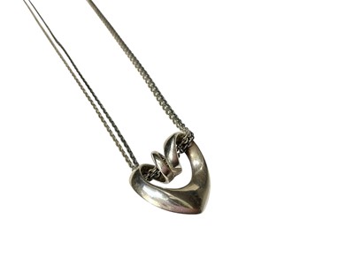 Lot 118 - Georg Jensen Danish silver spiral heart pendant on original silver double cable link chain