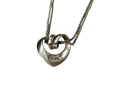Lot 118 - Georg Jensen Danish silver spiral heart pendant on original silver double cable link chain