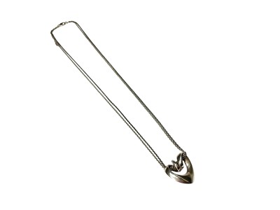 Lot 118 - Georg Jensen Danish silver spiral heart pendant on original silver double cable link chain