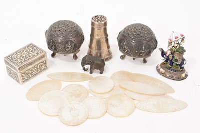 Lot 878 - Collection of Chinese mother of pearl gaming counters, other items