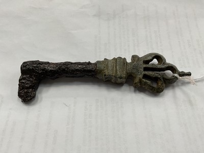 Lot 2587 - Large medieval key with a pierced bronze handle
