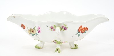 Lot 146 - 18th century Meissen double lipped sauceboat with twin handles with floral decoration
