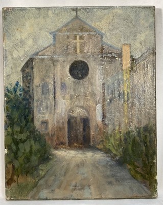 Lot 51 - Italian School plein air study of a church and street, impasto oil on canvas. Unframed. 25.5 x 20cm