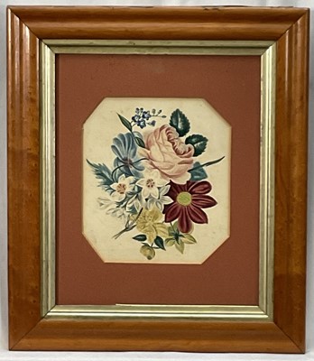 Lot 148 - Victorian watercolour on paper, flowers, in maple frame. 17 x 15cm excluding frame