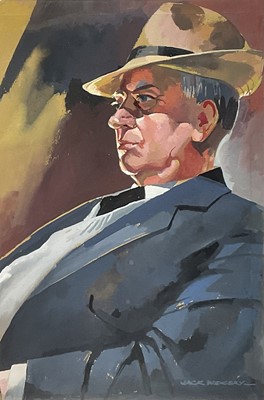 Lot 118 - Jack Widgery, British, 20th century. Portrait of a gentleman (Richard Jones)Gouache on paper. 45 x 30cm excluding frame.