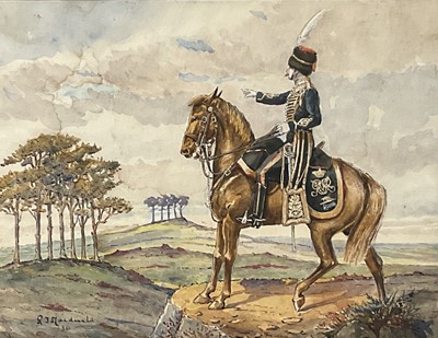 Lot 145 - Reginald James MacDonald (1879-1954) Watercolour of a soldier on horseback, in period verre eglomise frame, signed and dated lower left 1936. 25.5cm x 32.5cm Excluding frame.
