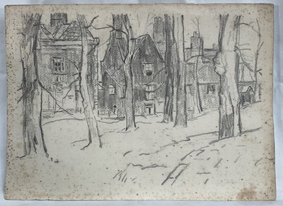 Lot 235 - Impressionist School, graphite drawing on paper - A Street through Trees, 27.5cm x 38cm, unframed