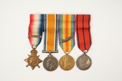 Lot 31 - First World War 1914 'Mons Star' medal group comprising 1914 Star with 5th Aug. - 22nd Nov. 1914 clasp, named to 2180 L. CPL. G. Bishop 2/DNS., War and Victory medal