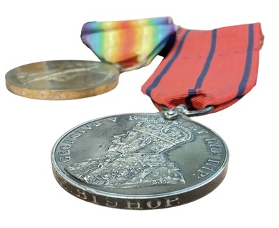 Lot 31 - First World War 1914 'Mons Star' medal group comprising 1914 Star with 5th Aug. - 22nd Nov. 1914 clasp, named to 2180 L. CPL. G. Bishop 2/DNS., War and Victory medal