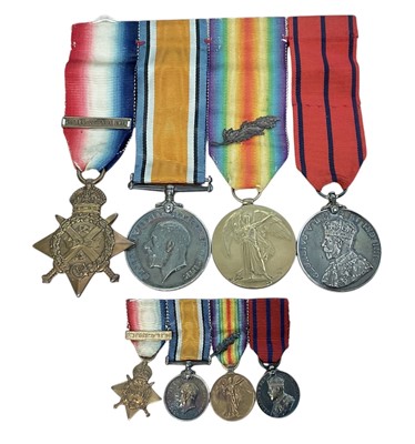 Lot 31 - First World War 1914 'Mons Star' medal group comprising 1914 Star with 5th Aug. - 22nd Nov. 1914 clasp, named to 2180 L. CPL. G. Bishop 2/DNS., War and Victory medal