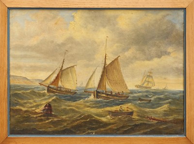 Lot 1335 - Attributed to John Moore of Ipswich (1820-1902) oil on canvas - Shipping off the Coast