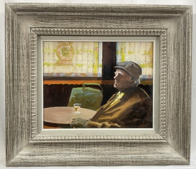 Lot 22 - John Francis Skelton (b. 1954) oil on board - 'A rest from shopping', signed, 20cm x 25cm, behind glass, framed
