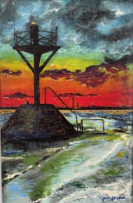 Lot 117 - Jean Joyeux 20th century oil on canvas - Le Soir sur Le Gois, 1993, signed and dated, 41cm x 27cm, framed