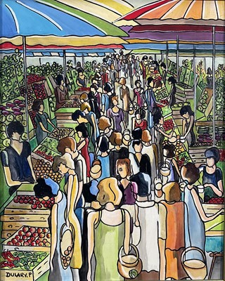 Lot 118 - 20th Century French school oil on canvas - Arles Market, signed 'Dulary', 40cm x 32cm, framed