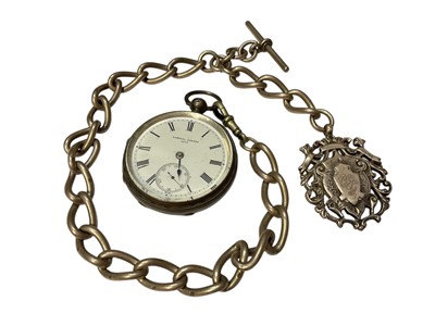 Lot 68 - Victorian silver pocket watch by Gabriel, London on a silver watch chain with a silver fob