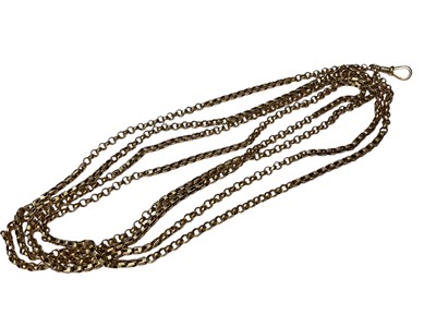 Lot 70 - Victorian yellow metal long guard chain