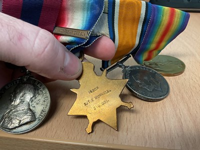 Lot 38 - First World War Distinguished Conduct Medal (D.C.M.) Gallantry medal group comprising D.C.M. named to 14503 SJT. E. Murrell. 2/G.G., 1914 ‘Mons’ Star with 5th Aug. – 22nd. Nov. 1914