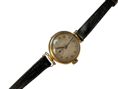 Lot 71 - 1920s Rolex 18ct gold cased wristwatch on later black leather strap