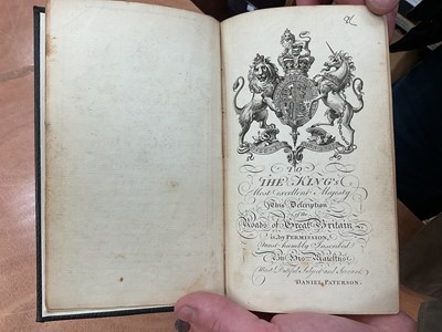 Lot 1696 - Paterson's British Itinerary being a new and accurate Delineation and Description of the Direct and Principal Cross Roads of Great Britain, published 1785, 2 volumes, modern rebinding. (2)