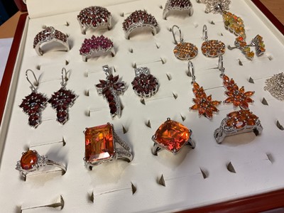 Lot 76 - Group of Gemporia silver garnet and other gem set dress rings, earrings and pendants in a fitted ring display case