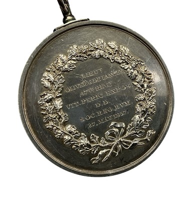 Lot 10 - Victorian Royal Humane Society Medal (1837 - 67 unsuccessful type), GEF, named to Lieut. Oliver G. De Lancey 47th Regt. Vit. Peric Expos. D. D. S OC. REG. HVM. 27 May 1857 N.B. Captain O...