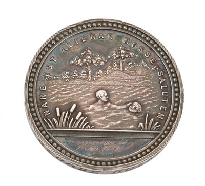 Lot 13 - Edwardian Royal Humane Society Silver Swimming Proficiency medal (54mm), EF, named to George Holms, training ship Wellestery, 1904. In Elkington & Co box of issue. Provenance: Property...