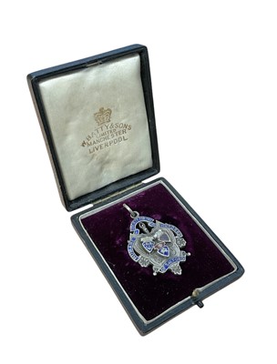 Lot 14 - Edwardian Humane Society for the Hundred of Salford silver and enamel fob / special proficiency medal, VF, engraved C. R. V. Haynes 1905, (Birmingham 1905), maker J C, in box of issue from W. Ba...