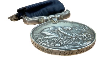 Lot 17 - Family pair to Father and Son comprising- Liverpool Shipwreck and Humane Society's Marine medal, (silver issue), EF, named to William L. Alcock. For Gallant Service. 3/9/1947 and Liverpool Shipw...