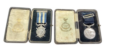 Lot 17 - Family pair to Father and Son comprising- Liverpool Shipwreck and Humane Society's Marine medal, (silver issue), EF, named to William L. Alcock. For Gallant Service. 3/9/1947 and Liverpool Shipw...
