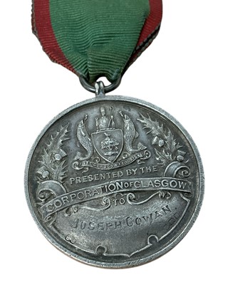 Lot 18 - Corporation of Glasgow Bravery Medal (type II silver), SVF, named to Joseph Cowan, in W. J. Taylor box of issue. N.B. Joseph Cowan rescued children from a blazing house in Glasgow. He wa...