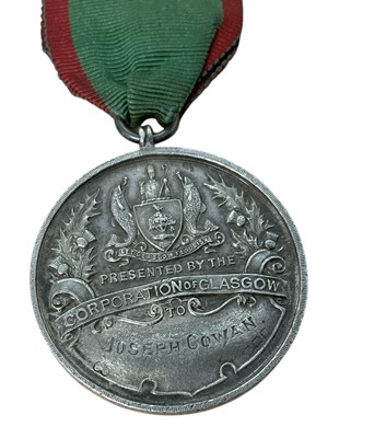 Lot 18 - Corporation of Glasgow Bravery Medal (type II silver), SVF, named to Joseph Cowan, in W. J. Taylor box of issue. N.B. Joseph Cowan rescued children from a blazing house in Glasgow. He wa...