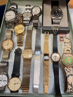 Lot 98 - Group of various Seiko wristwatches, together with three Rotary, gold plated Accurist, Avia Mariner, Swatch 'Eve' watch and a novelty Peter Pan watch