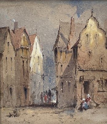 Lot 124 - Manner of Richard Parkes Bonington (1802 – 1828) watercolour on rough wove paper, ‘Street Scene in Normandy’ possibly Abbeville?, 25cm x 22.5cm,inscribed 1828. In glazed gilt frame.