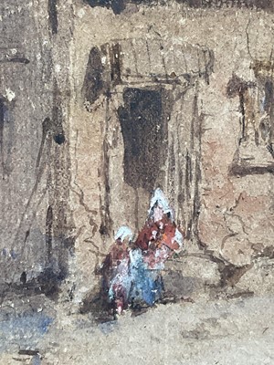 Lot 124 - Manner of Richard Parkes Bonington (1802 – 1828) watercolour on rough wove paper, ‘Street Scene in Normandy’ possibly Abbeville?, 25cm x 22.5cm,inscribed 1828. In glazed gilt frame.